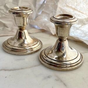 Antique Fisher Silversmiths Pair of Weighted Sterling Short Candle Holder 814